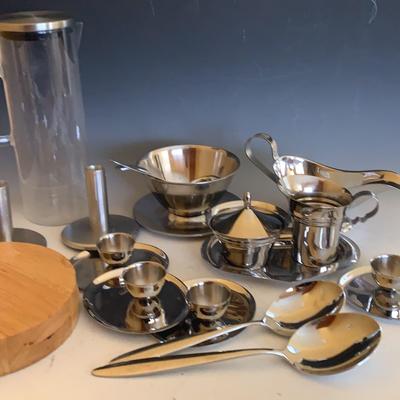 Assortment of Stainless Serving Pieces with WM Fraser and Dansk
