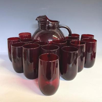 Anchor Hocking Royal Ruby Pitcher and Glassware Set