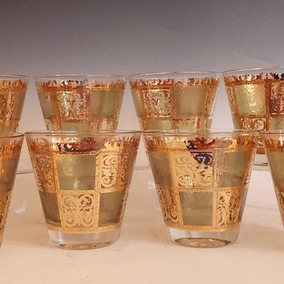 Vintage Prado Culver 22k Gold/Chartreuse Whiskey Glasses (8)
