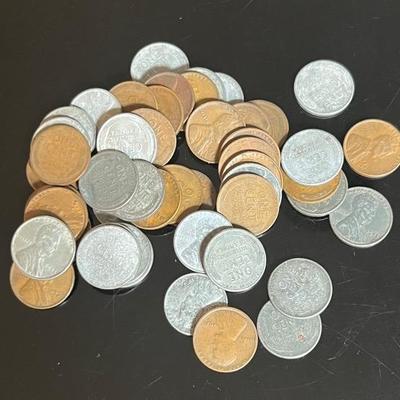 Wheat Pennies (50) with 25 Steel and 25 Copper 