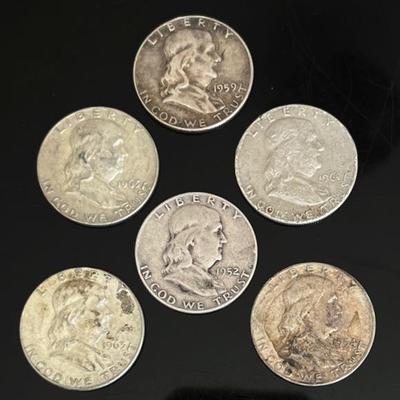 Ben Franklin Silver Half Dollars (6) 90% Silver 