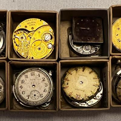 Antique Wrist Watch Movements & Parts, Bulova, Gruen, Elgin