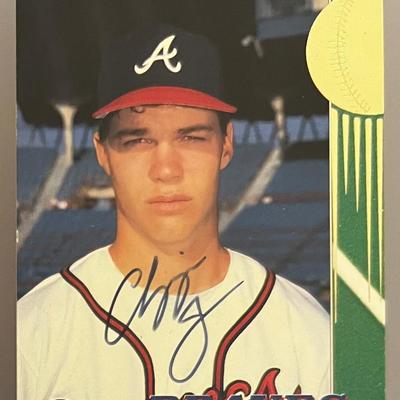 1993 Chipper Jones Topps Stadium Club Rookie Baseball Card, Autographed