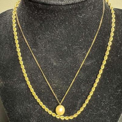 14K Rope Chain & Single Pearl
