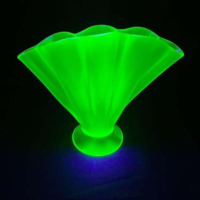 Uranium Glass Ribboned Fan Vase