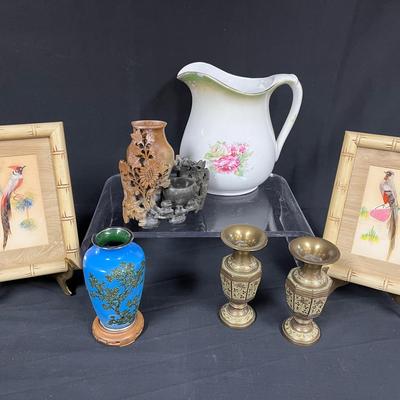 Antique Cloisonné, Brass, Soapstone And Birds