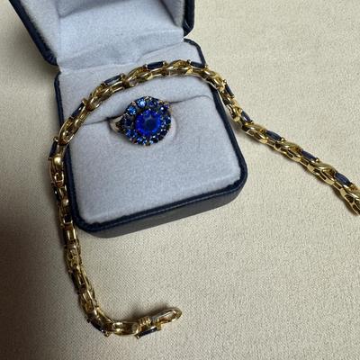 Gold and Blue Stones Ring & Bracelet