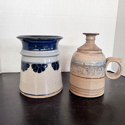 Pottery Speckled Vase Crock, Handspun Pottery Vase Candlestick Jug Signed 