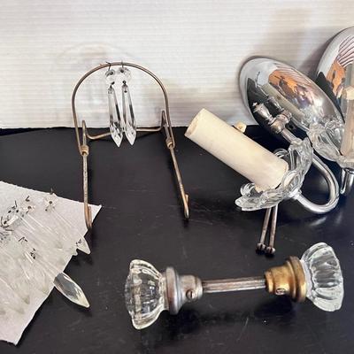 MCM (2) Wall Sconce Lights Cut Glass, Glass Doorknob, Chandelier Crystals (16)
