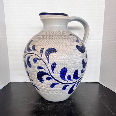 Vintage Blue Gray Pottery Jug Chevron Imprint WTer Pitcher West Germany 