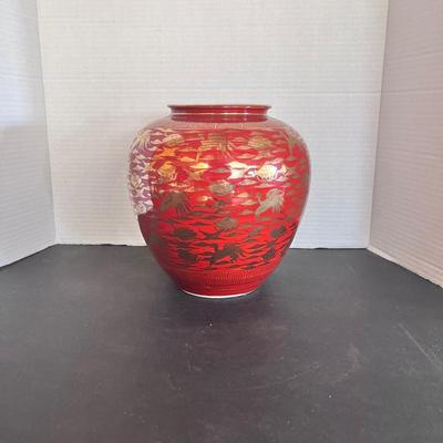 Vintage Japanese Kutani Iron Gilt Red Glaze “1000 Cranes” 