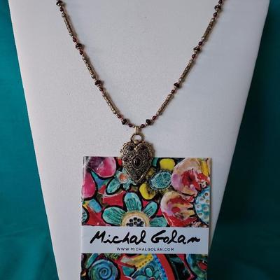 Michal Golan Garnet & Metal Work Necklace New York 