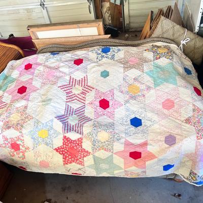Handmade Quilt Octagon Star Diamond Back 75 X 50 Inch