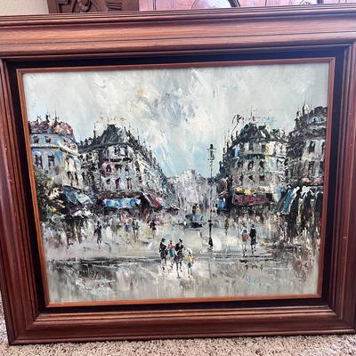 Randall Vernon Davey Busy City Street Oil Original Painting on Canvas Framed Signed 