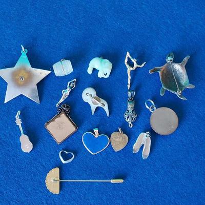 Large Lot Of Pendants Some Sterling .925, Star Heart NBC Turtle Guitar Slippers 