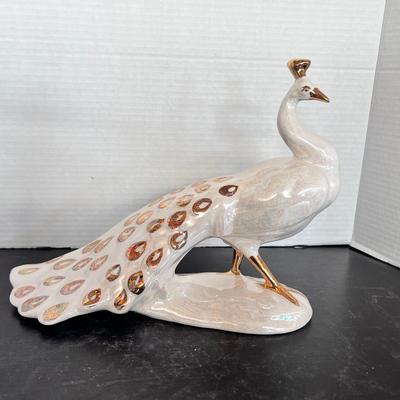 MCM Ceramic Iridescent Peacock By Edith King 1950 Handpainted 