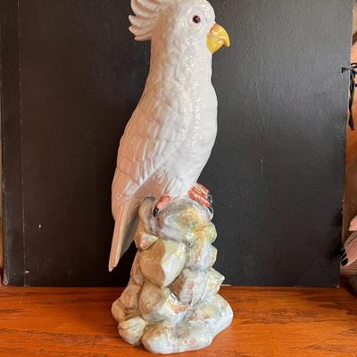 Large White Cockatoo Bird On Rock Pile Ceramic Italy 