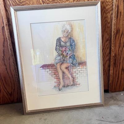 Grandmama Lady Flowers Pencil Drawing Framed By Dailene