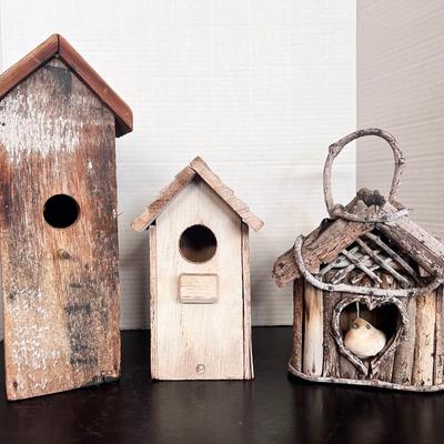 Handcrafted Wood Birdhouses-white Distressed, Rustic Solid, Rustic Twig w/ Bird