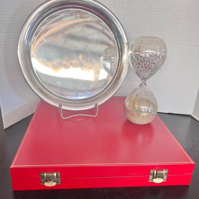 Cartier Pewter Plate Tray Round, Gold Speckled Sand Hourglass 