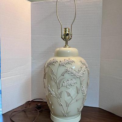 MCM Ecru Glass Chinoiserie Ginger Jar Table Lamp Ceramic Raised Design