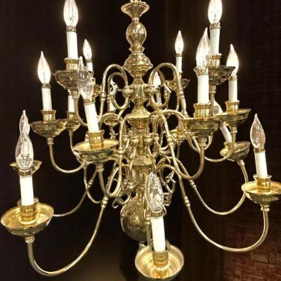 LARGE VINTAGE SOLID BRASS 20 ARM CHANDELIER