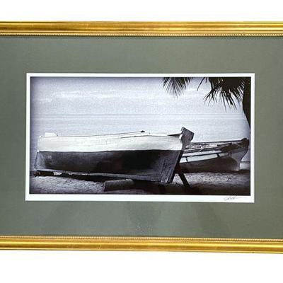 FRAMED PHOTOGRAPH FISHING SKIFFS SIGNED