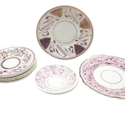 9 PC ANTIQUE 19TH C LUSTRE PORCELAIN PLATES
