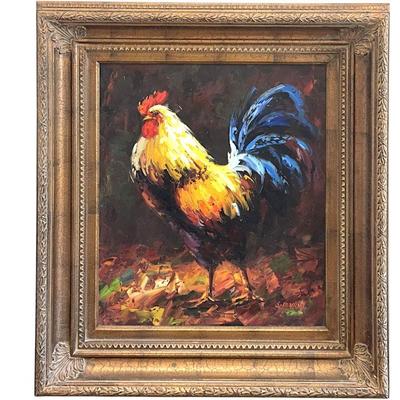 LARGE CONTEMPORARY ROOSTER PAINTING SIGNED