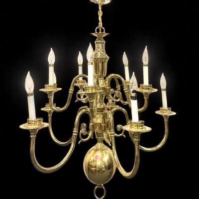 VINTAGE SOLID BRASS 10 ARM CHANDELIER