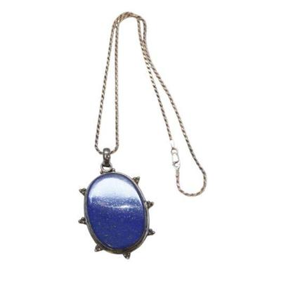 LARGE STERLING SILVER LAPIS PENDANT ON CHAIN