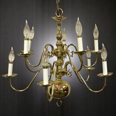 VINTAGE SOLID BRASS 10 ARM CHANDELIER