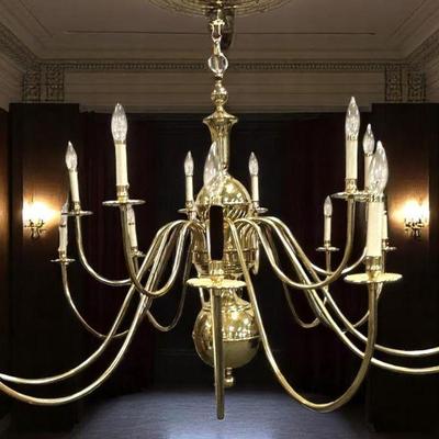 MONUMENTAL SOLID BRASS 18 ARM CHANDELIER