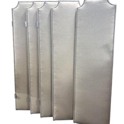 CONTEMPORARY LINEN & NICKEL NAILHEADS 5 PANEL DRESSING ROOM DIVIDER