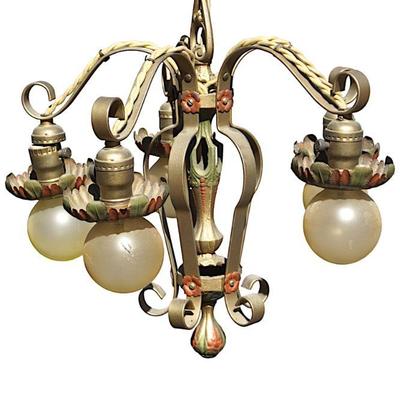 RARE ART DECO POLYCHROME 5 ARM CHANDELIER MARKEL