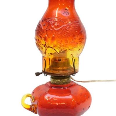 RARE VINTAGE L.E. SMITH AMBERINA EAGLE AND STARS ELECTRIFIED OIL LAMP