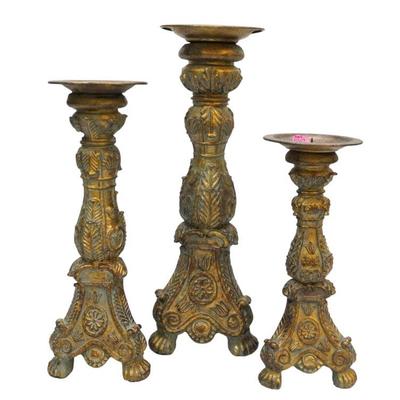 TRIO OF ORNATE CANDLE HOLDERS