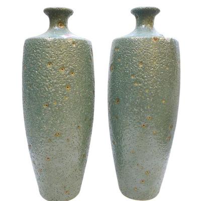PAIR LARGE TEXTURED STUDIO POTTERY VASE