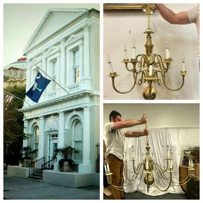 Over 12 Solid Brass Chandeliers from the Historic Charleston Gas Light co 141 Meeting Street, Charleston.