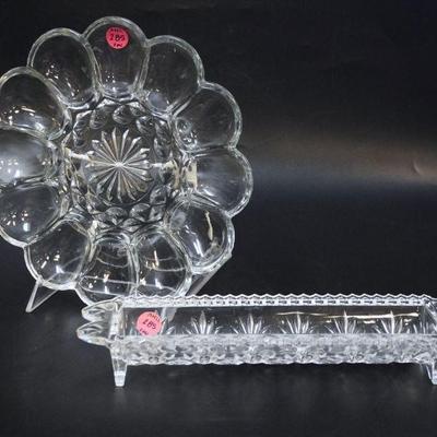 2 VINTAGE GLASS PIECES DEVILED EGGS +