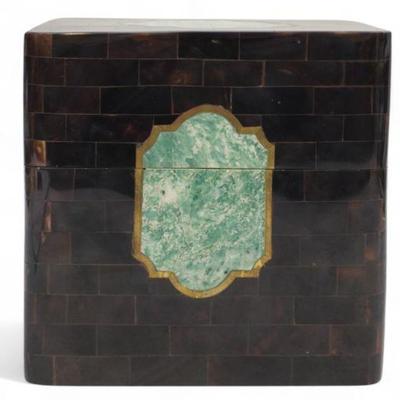 VINTAGE MAITLAND SMITH STYLE TESSELLATED HORN AND MALACHITE BOX