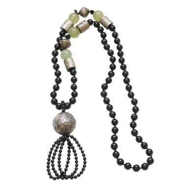 BLACK ONYX & CHRYSOPRASE TASSEL NECKLACE
