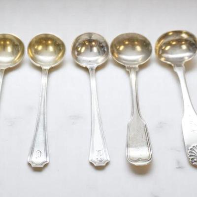 5 ANTIQUE STERLING SILVER MASTER SALT SPOONS