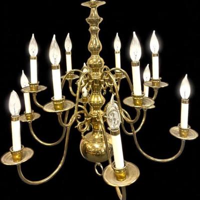 VINTAGE SOLID BRASS 12 ARM CHANDELIER