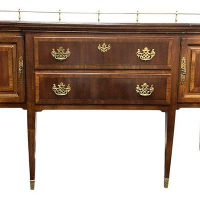FEDERAL STYLE BANDED MAHOGANY SIDEBOARD W BRASS GALLERY