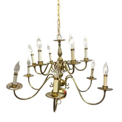 VINTAGE SOLID BRASS 12 ARM CHANDELIER