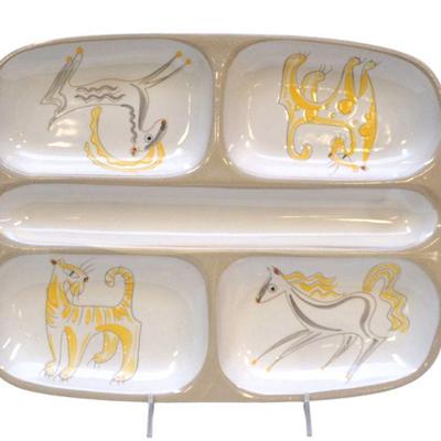 GLIDDEN POTTERY "MENAGERIE" RELISH TRAY BY ERNEST SOHN