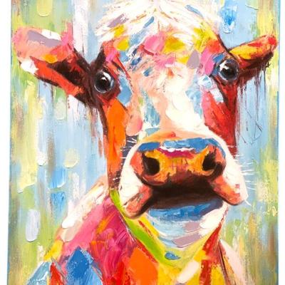 LARGE CONTEMPORARY COW PAINTING ON CANVAS

