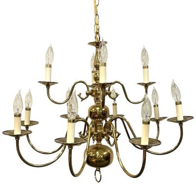 VINTAGE SOLID BRASS 12 ARM CHANDELIER