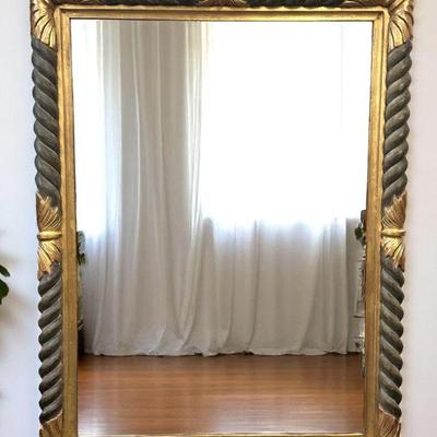 LARGE CARVED NEOCLASSICAL BLACK & GILT MIRROR 63"